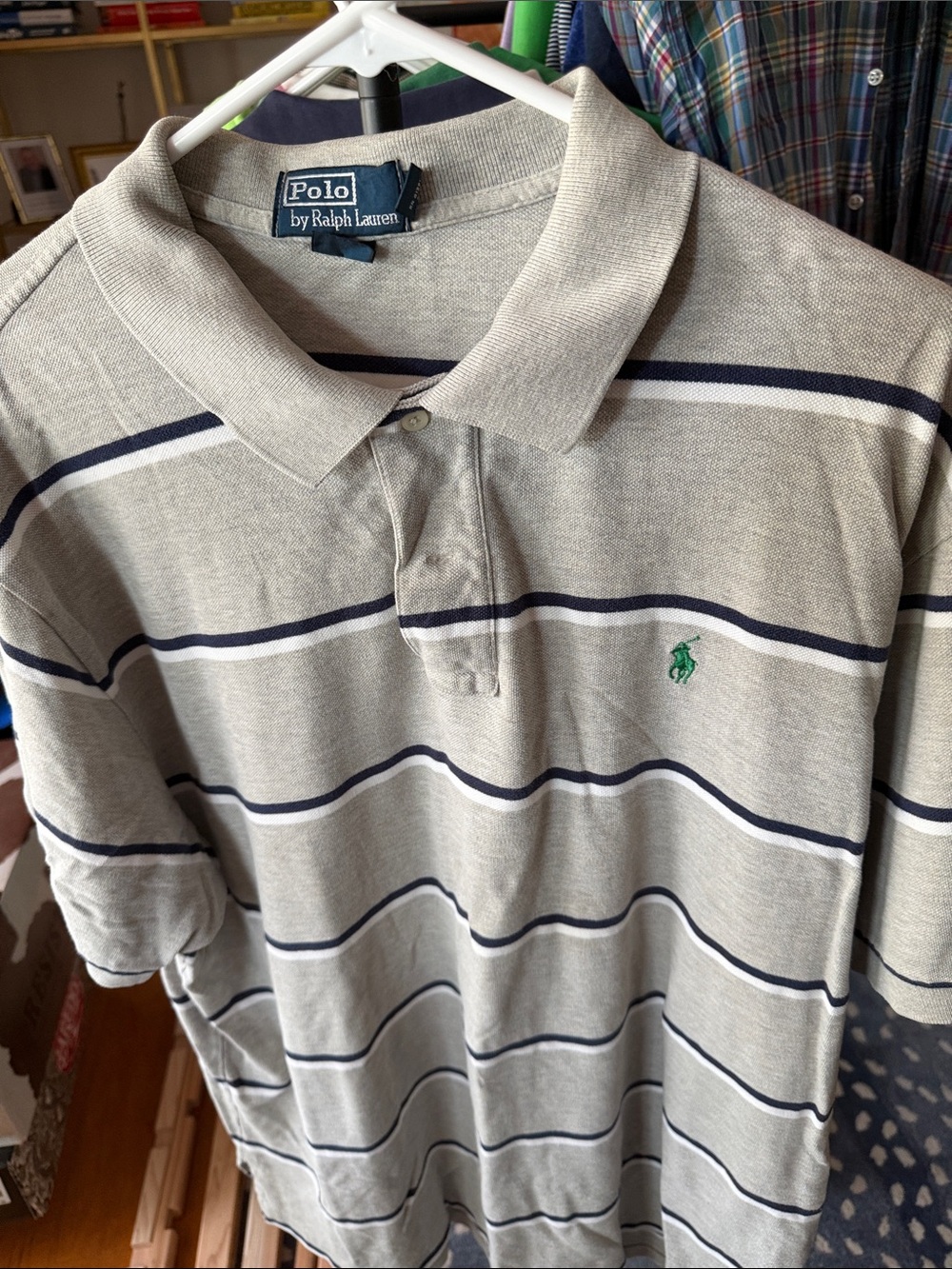 Polo by Ralph Lauren Light Gray Polo with Navy Stripes
